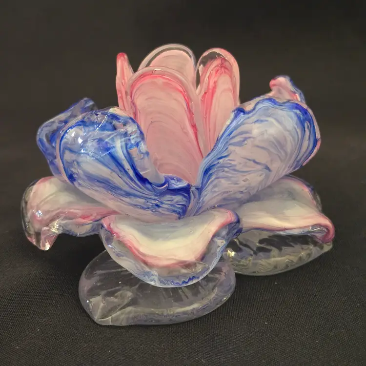 Art Glass Candleholder Paperweight Hand-Crafted UG Collectible Multicolor 4"×2¾"