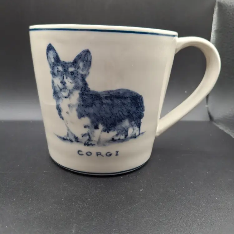 Molly Hatch Anthropologie Corgi Ceramic Mug With Blue Illustration
