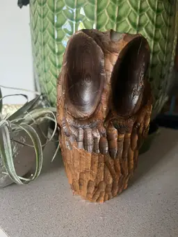 Vintage Hand Carved Wooden Owl Artist Signed