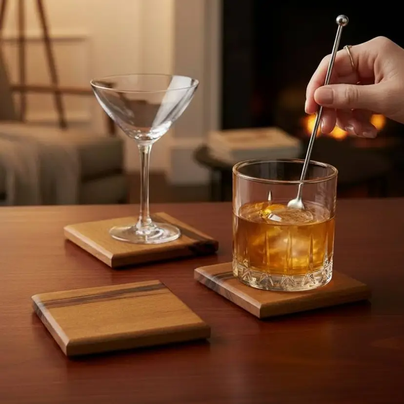 Handcrafted Brazilian Zebra wood 4 Coaster Set w/holder