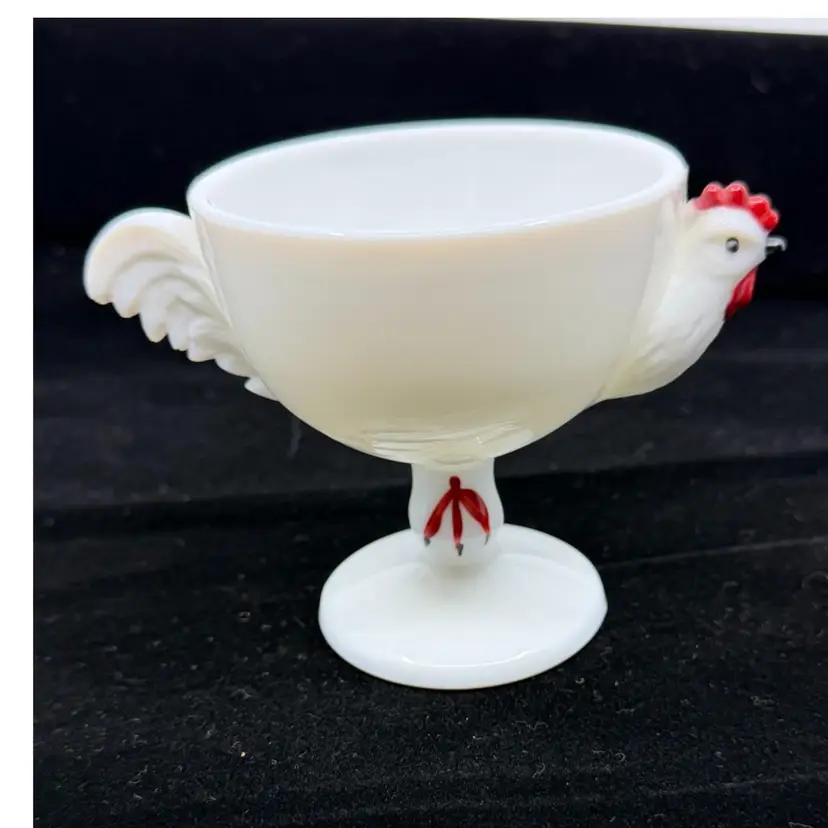 Vintage  Westmoreland Milk Glass Rooster Pedestal Custard Egg Cup 1950's