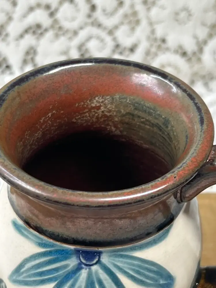 Art Studio Pottery, Brown, And Blue Blue Floral Coffee Mug