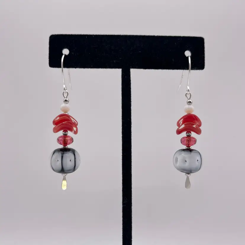 #125 "Black Tie Event" Series - Handmade by Me -- Vintage Lampwork Earrings