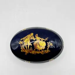 Vintage Blue Cobalt Victorian Cameo Courting Couple Trinket Box Lidded, by Limoges, Made in France