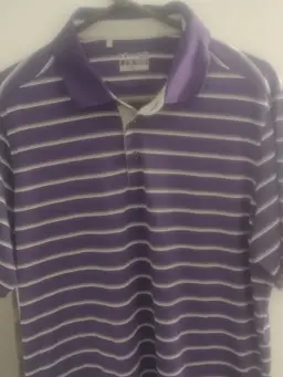 Under Armour Purple and White Polo Shirt with Classic Stripes Size L.