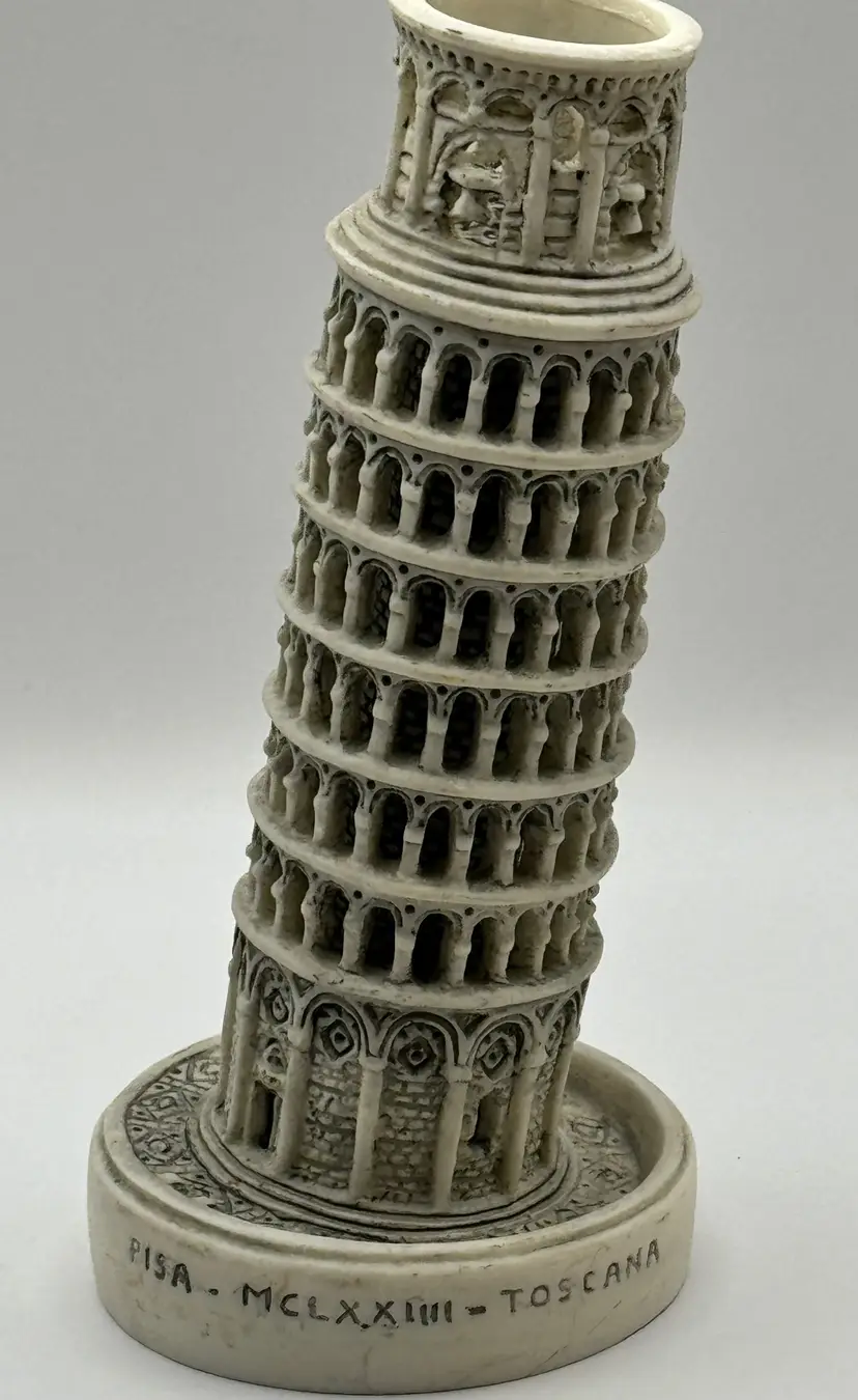 Vintage 1974 Italian Leaning Tower Of Pisa Figurine, Detailed Miniature Replica, Italian Souvenir Collectible, Signed Lio Angeli, Made In Tuscany, Italy