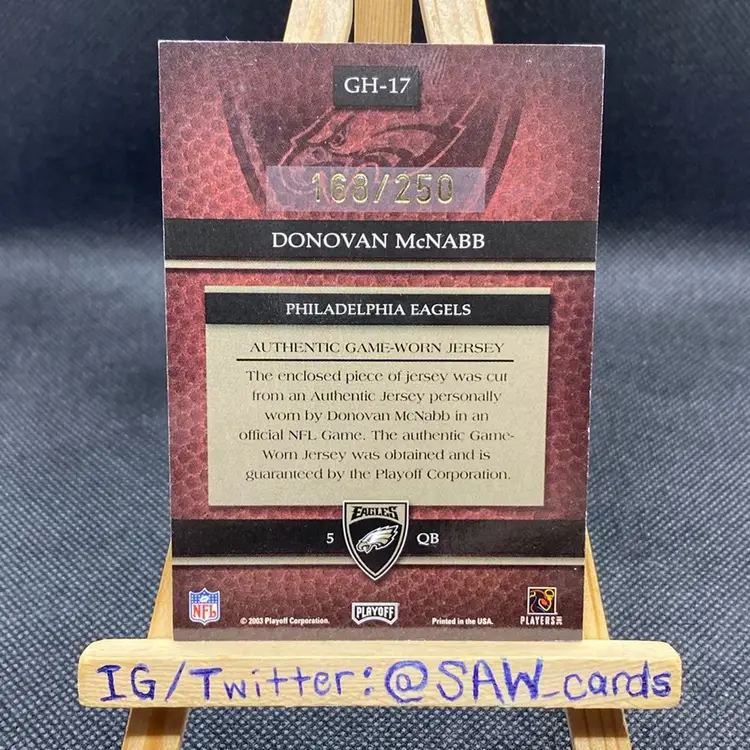 Donovan McNabb 2003 Playoff Prestige Gridiron Heritage /250 Game Worn Jersey Philadelphia Eagles