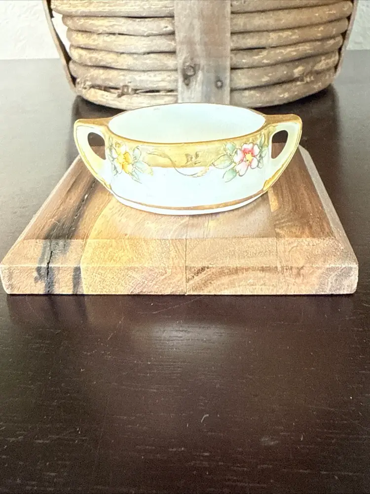 Vintage Nippon Floral & Gold Rimmed Hand Painted Salt Cellar Trinket Dish