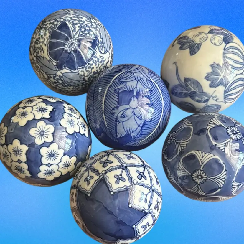 #01 - Buyers Choice Of 2 Colbalt Blue & White Porcelain Carpet Balls