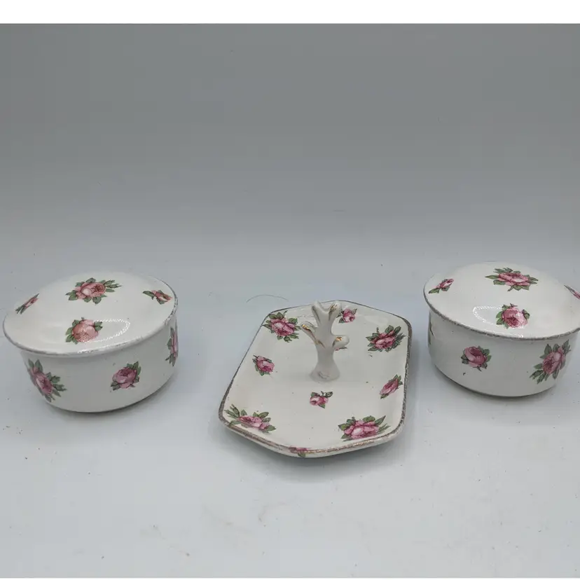 Vintage Ditsy Rose Dresser Set Of Three