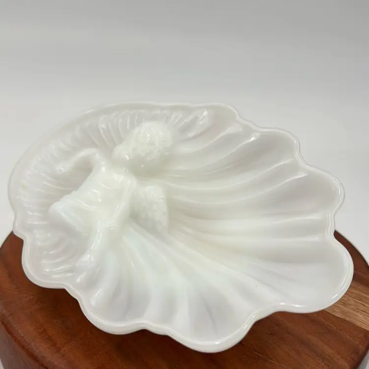 Vintage milk, glass, cherub soap, dish, trinket dish