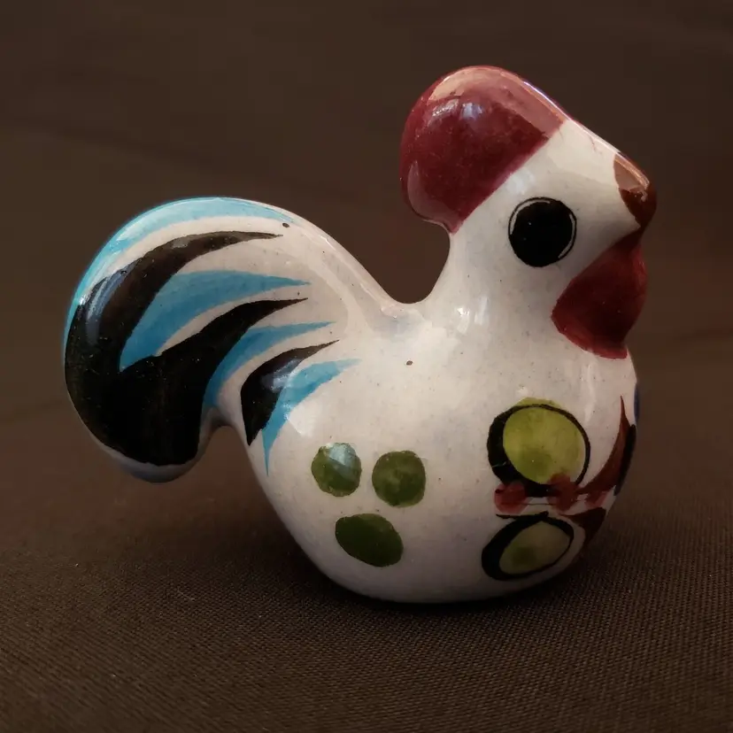 Ceramic Chicken Bird Figurine Handpainted Mexican Talavera Style 2.25" x 2.75"