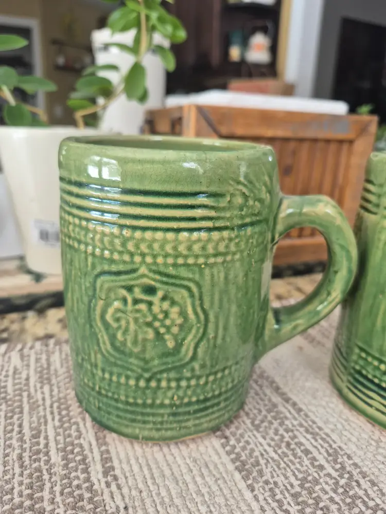 Vintage McCoy 1920's/30's pottery green glazed stoneware Stein mug