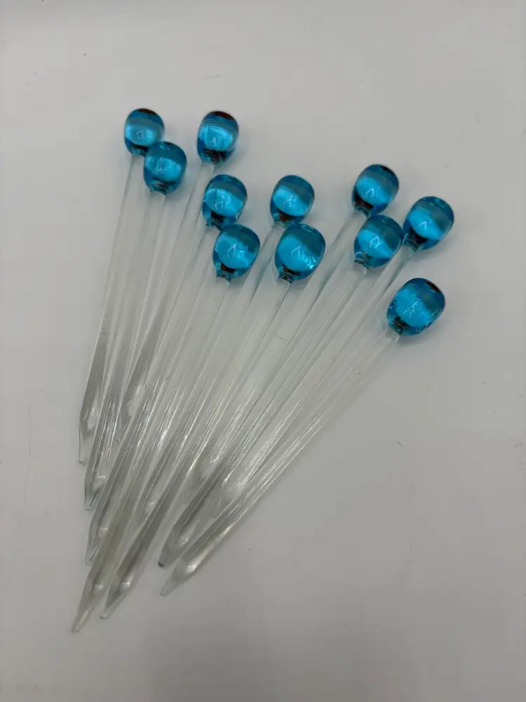 Set Of 11 Turquoise Olive Glass Stir sticks 4.5”