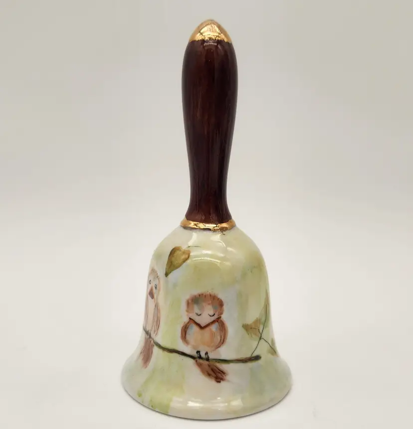 6-Sided Ceramic Bell 3 Sweet Little Birds Hand Painted & Signed Light Ring Tone