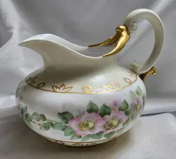 Limoges France T&V Wild Rose Porcelain Pitcher Hand Painted Tresseman Vogt