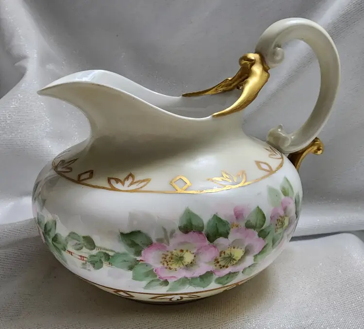 Limoges France T&V Wild Rose Porcelain Pitcher Hand Painted Tresseman Vogt