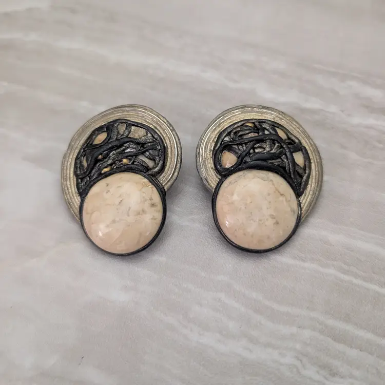 Vintage Clip On Earrings Very Large Statement Stone? Accent Unusual Retro Glam