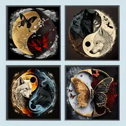 Q2224-1,2,3,4 - 20X20cm Set of 4 Kits - Butterfly and Wolf Yen Yang