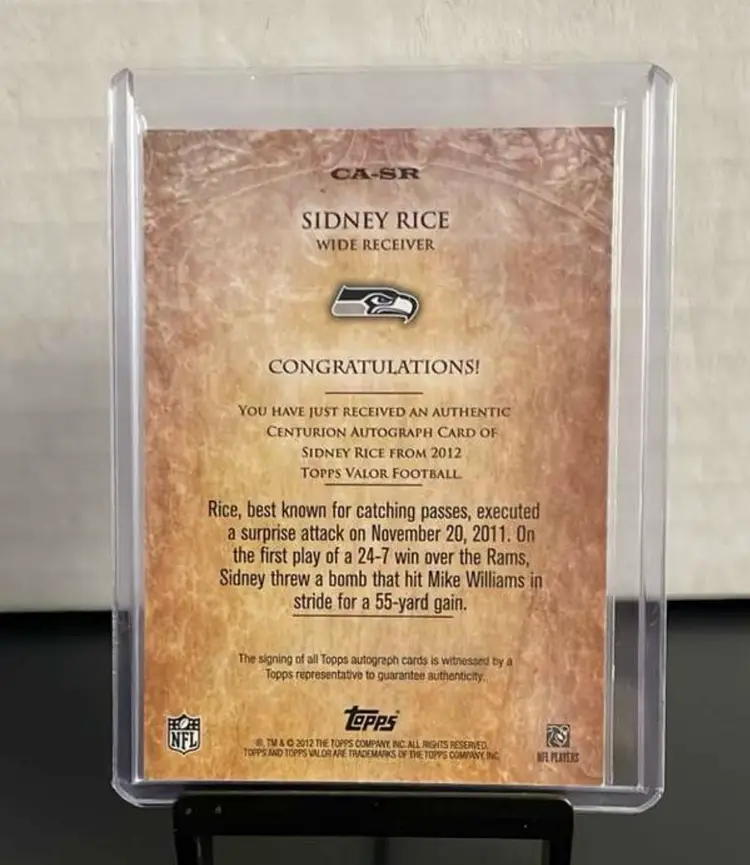 2012 Topps Valor Centurion Sidney Rice /200 Auto