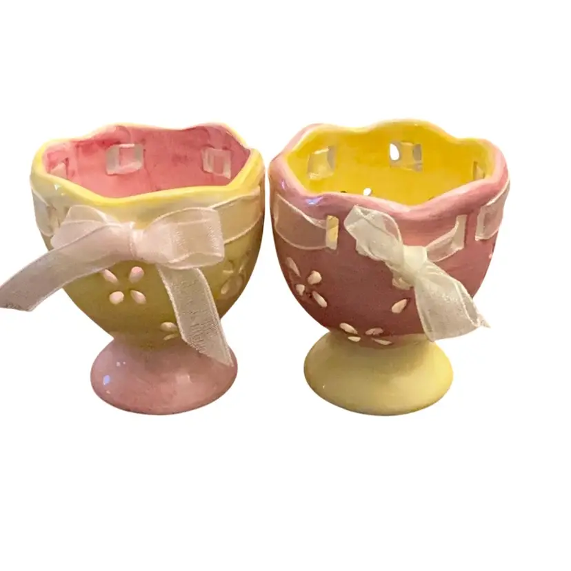 Vintage Pier One Ceramic Easter Egg Cups 2 1/2β X 2β Set Of Two