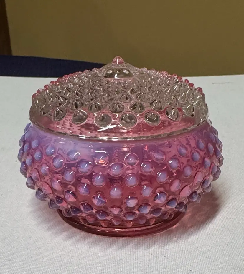 Fenton - 4" - Cranberry- Hobnail - Powder Jar & Lid Trinket Dish