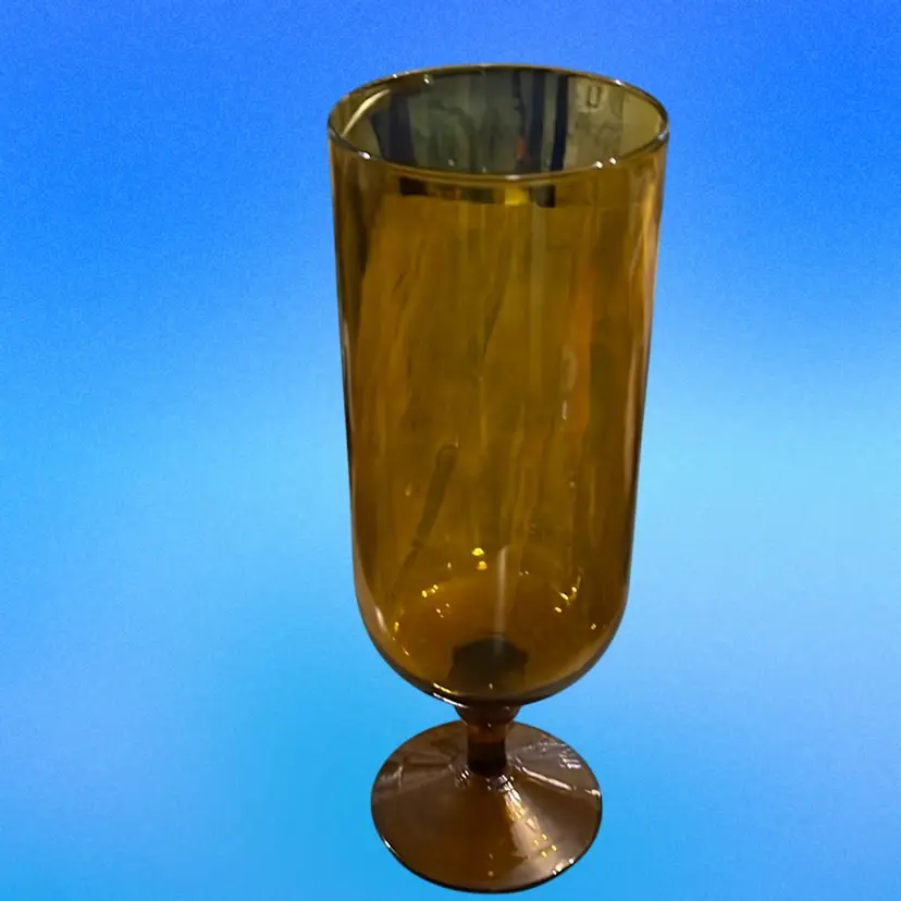 Vintage handblown Italian amber glass goblet vase. Art Glass 10” Tall