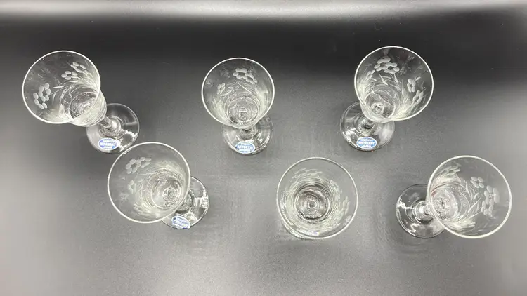 W.T. Grant Handcut Wine Glasses - Set of 6 Etched - New Old Stock- Vintage
