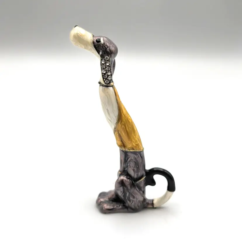 W.F. Enameled Metal Dog Perfume Bottle 4.25" Tall w Rhinestone Ears