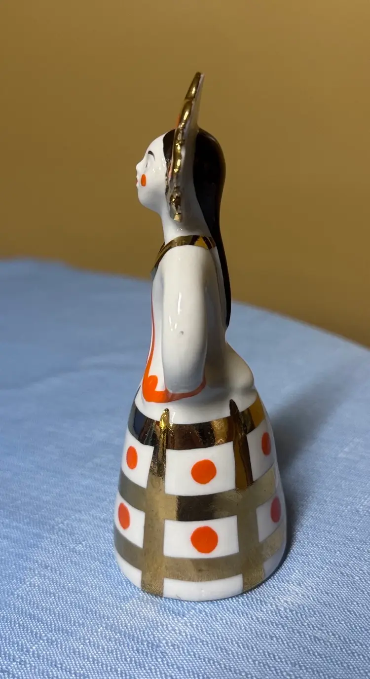 Matryoshka Bride Dulevo Porcelain USSR hand-painted gold and orange trim 5”