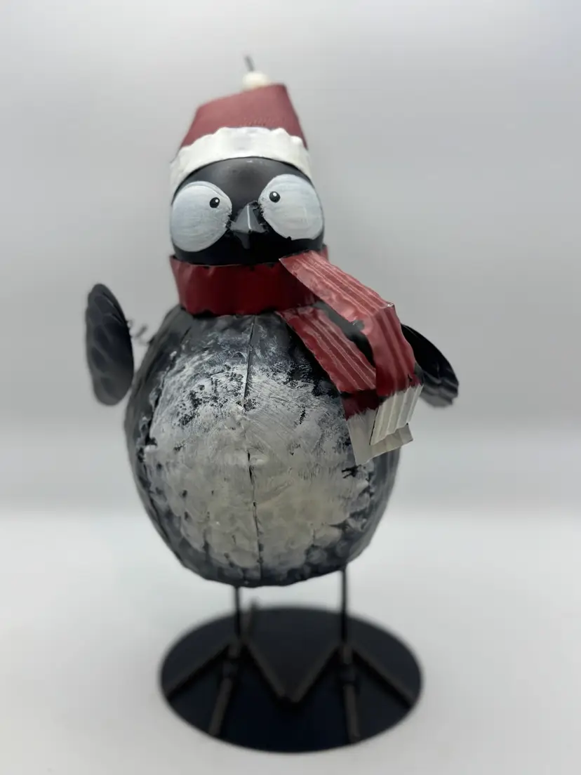 Adorable Metal Penguin Figure On Springy Legs. 10”