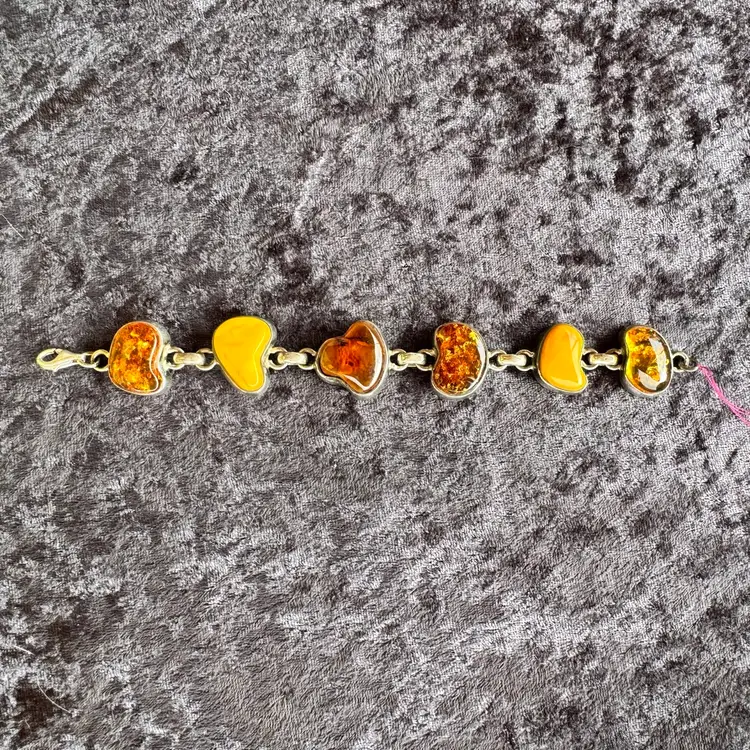 Vintage Sterling Silver Amber Baltics Open Back Link Bracelet 34.7 grams