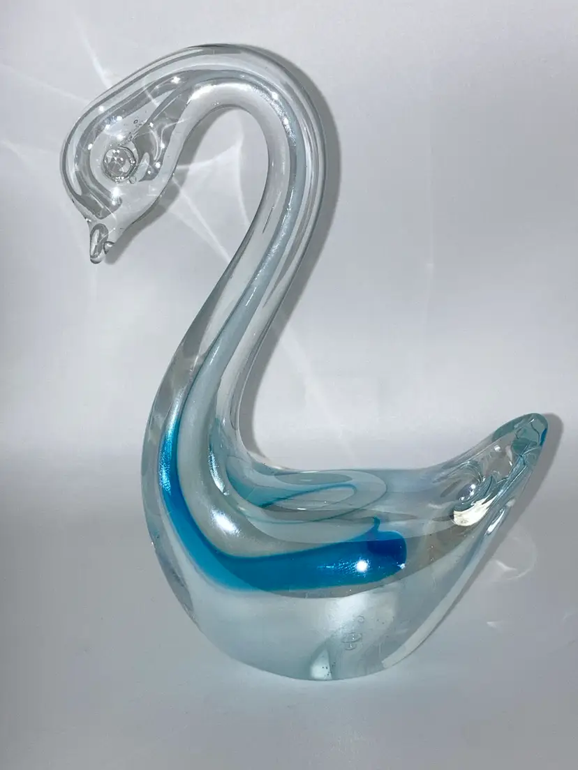 Blue And White Swirl Glass Swan! 6” Tall 4 1/2” Head To Tail. READ!