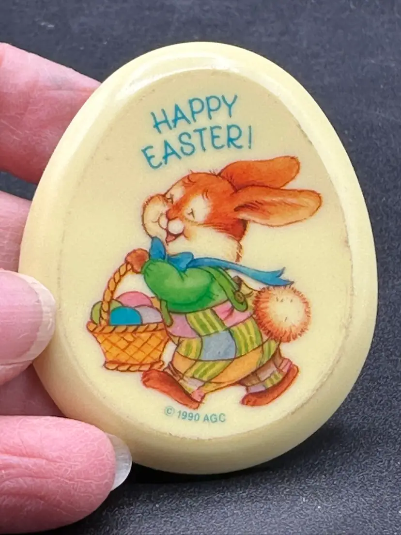 Vintage 1990 ACG Happy Easter Egg Shaped Lapel Pin Brooch