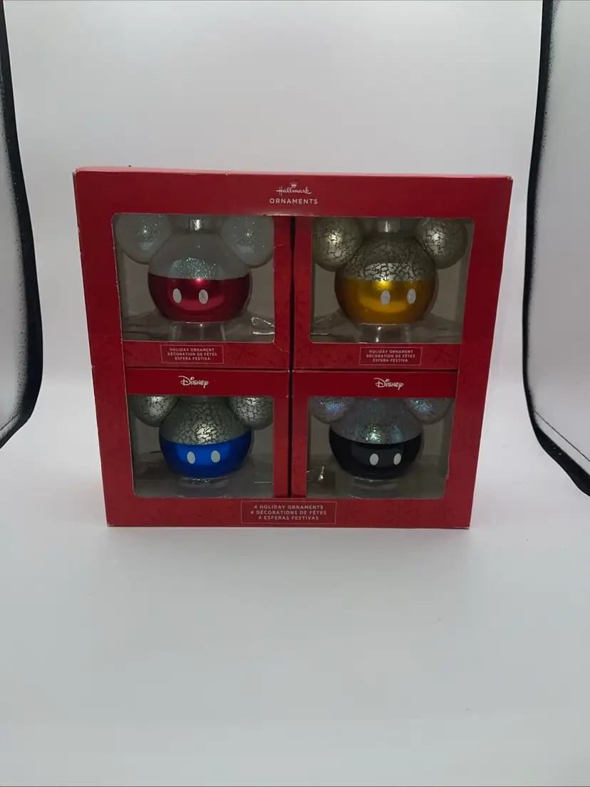 Hallmark Disney 4 pack Mickey Glass Ornaments Model # 2HCM8782 -New