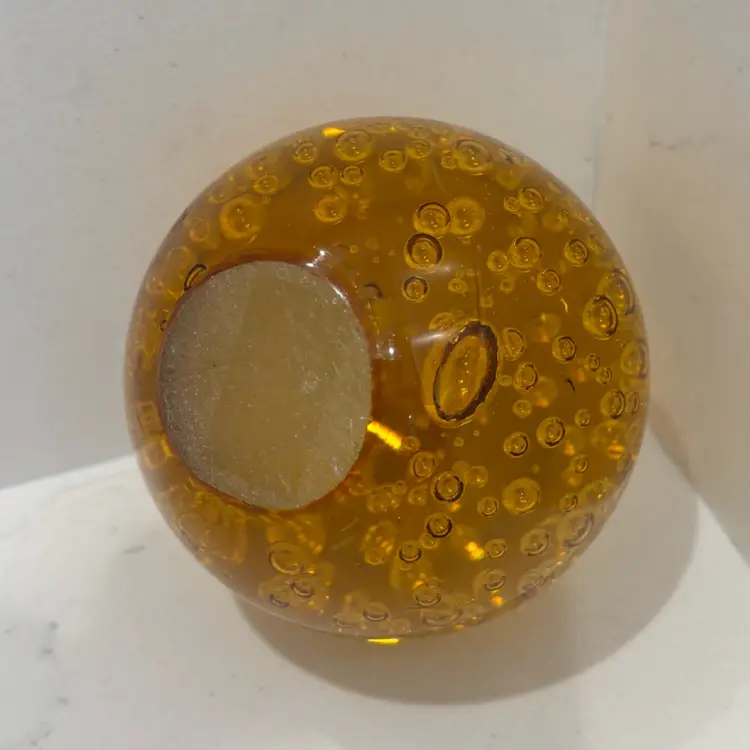 Art Glass Amber Controlled Bubbles Paperweight 3.5” T