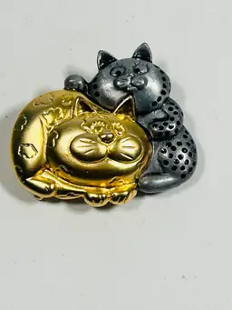 Vintage Dancraft Happy Cats Pin Two Toned Mixed Metal Brooch Gold Silver Tone
