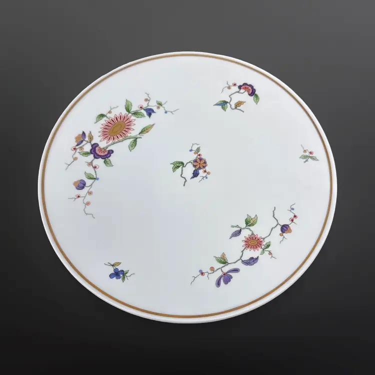 Vintage Richard Ginori Italy Porcelain Pedestal Cake Stand Gold Rim Floral- Oriente Pattern