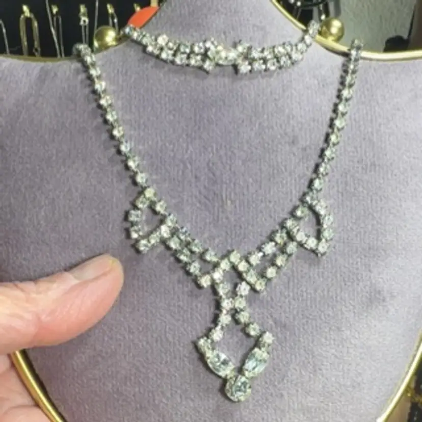 Vintage Silver Tone Sparkling Rhinestone 14” Necklace & 6.5” Bracelet Married Set - Easily Add Extender For Longer Length