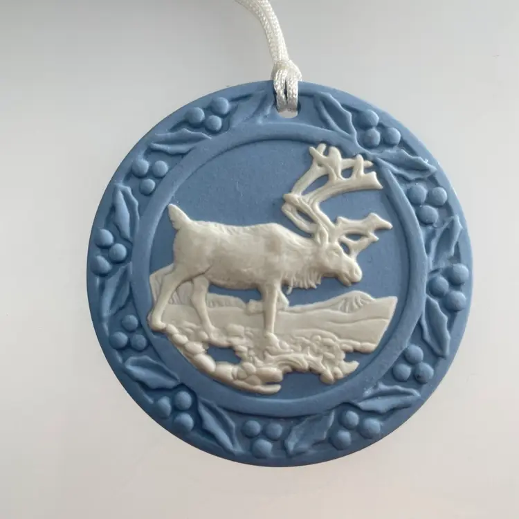 Wedgwood Jasperware 1997 Vintage Reindeer Moose Christmas Ornament NO Box 2.25"