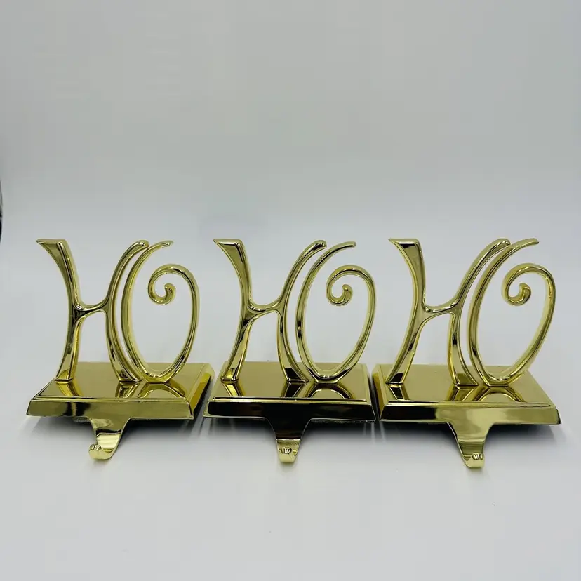 Pottery Barn Stocking Hangers Ho Ho Ho Christmas Gold Tone Home Decor
