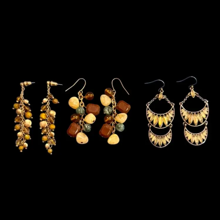 Lot (3) Pairs of GoldTone Beaded Dangle Earrings 2.25”-2.5”