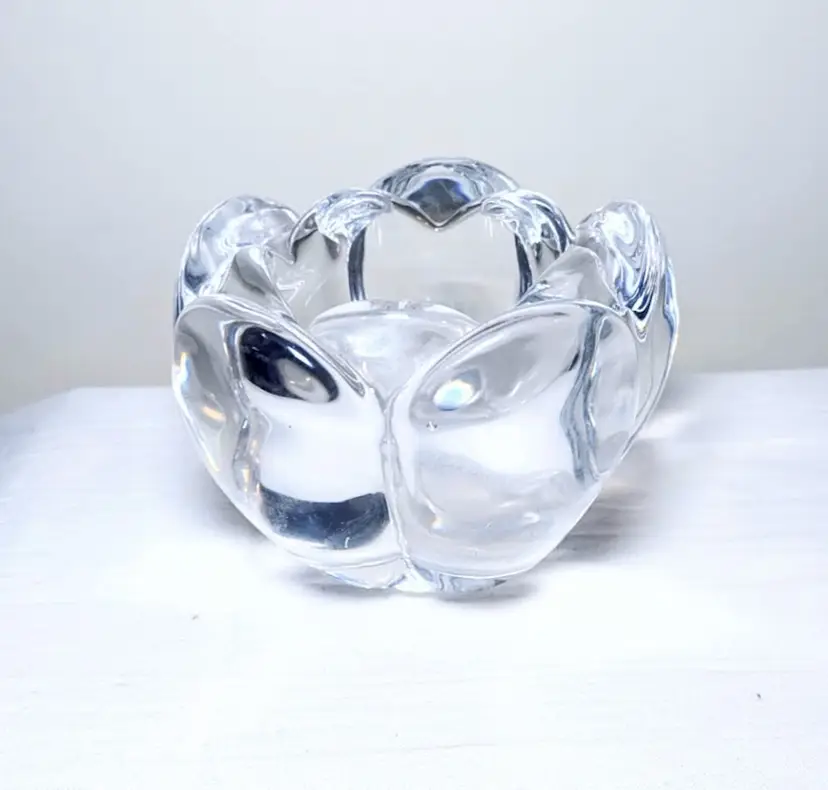 ROYAL COPENHAGEN CRYSTAL GLASS CANDLE HOLDER LOTUS FLOWER VOTIVE DENMARK ROSE