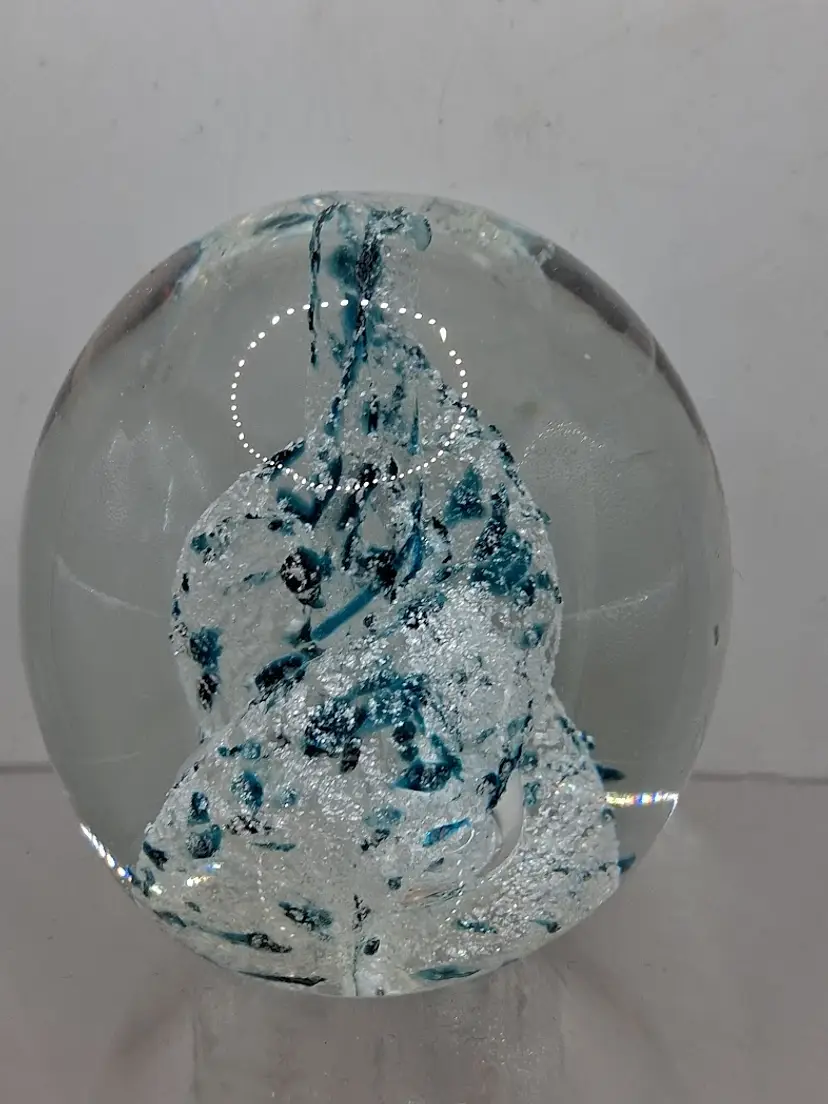 Vintage Titan Glass Teal and White Swirl Paperweight