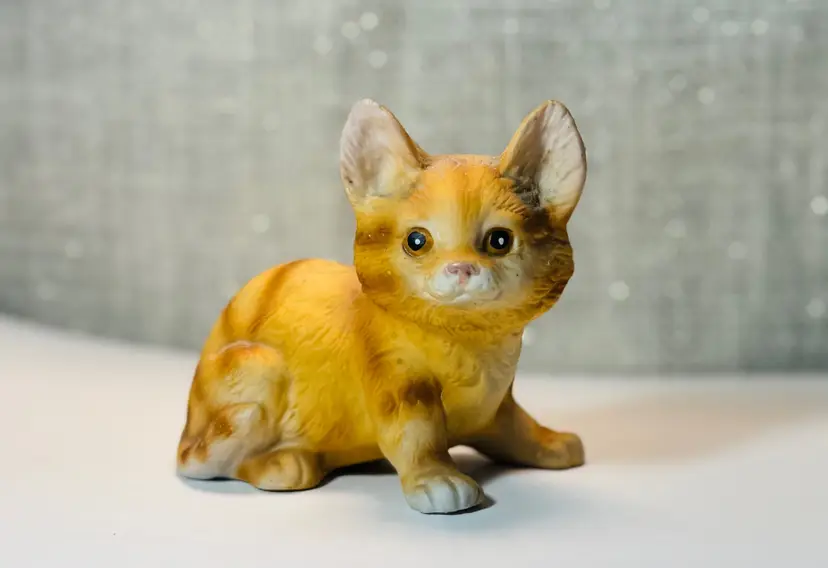 Vintage Lefton Cat Figurine Orange 3" Tall X 3" Long