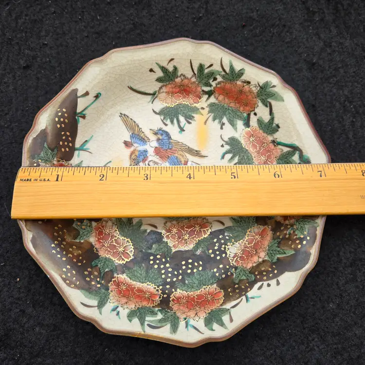 TOYO Hand Painted Peacock & Peonies Made In Japan Gold Edging 7¼" Plate Vintage Fleabite on Rim