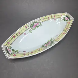 Nippon Hand Painted Celery Dish Trinket Pink Floral Porcelain 11inch