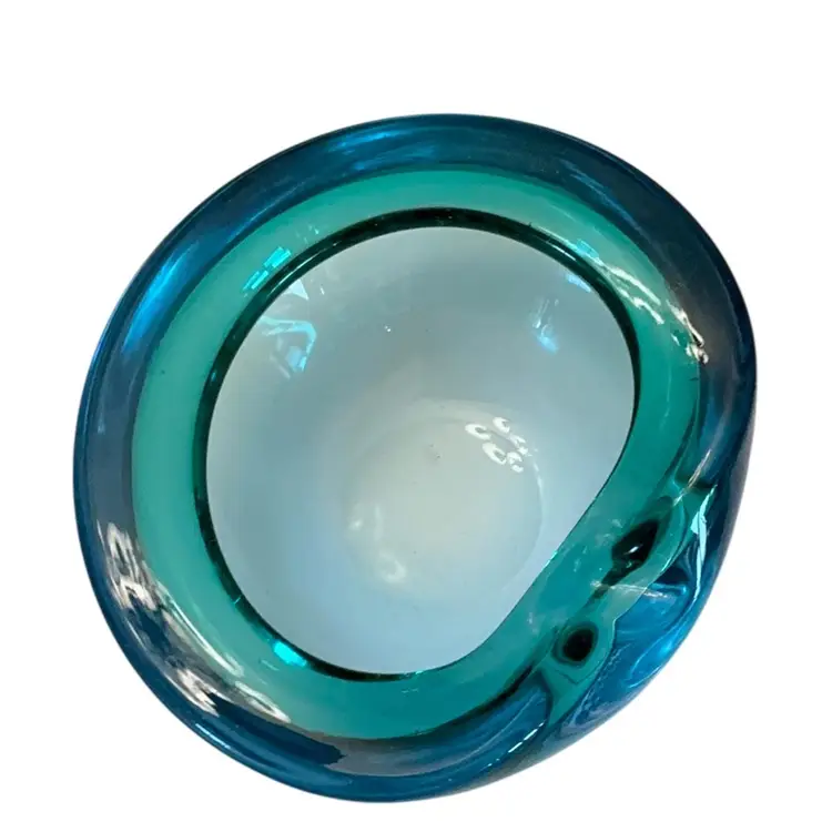 Vintage MCM Murano Sommerso Ash Tray 5” Diameter And 2 1/4” Deep