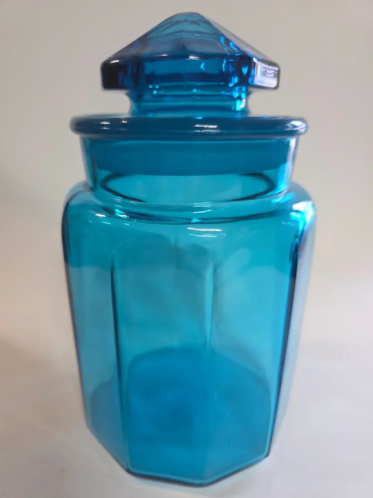 Vintage Blue Glass Lidded Jar