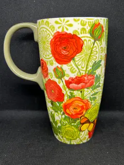 Cypress Home Drink Ware Ceramic Latte Coffee Hot Chocolate Cup 17oz Botanical Butterfly